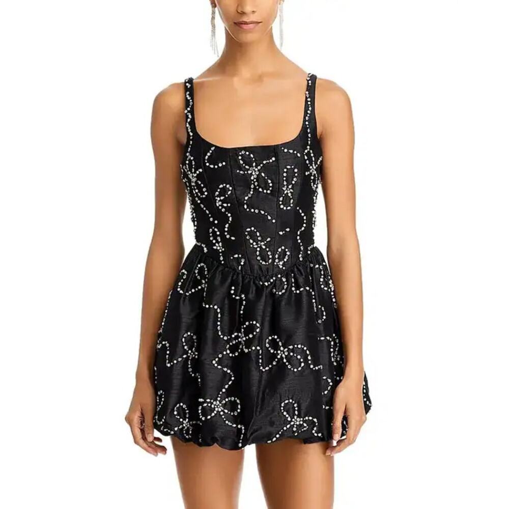 NWT LoveShackFancy Crystal Bow Shantung Brookhaven Minidress 8